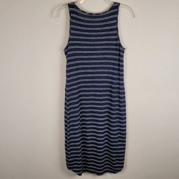Vince Striped Linen High Low Sleeveless Tank Dress Summer Navy White Size S - Picture 5 of 14